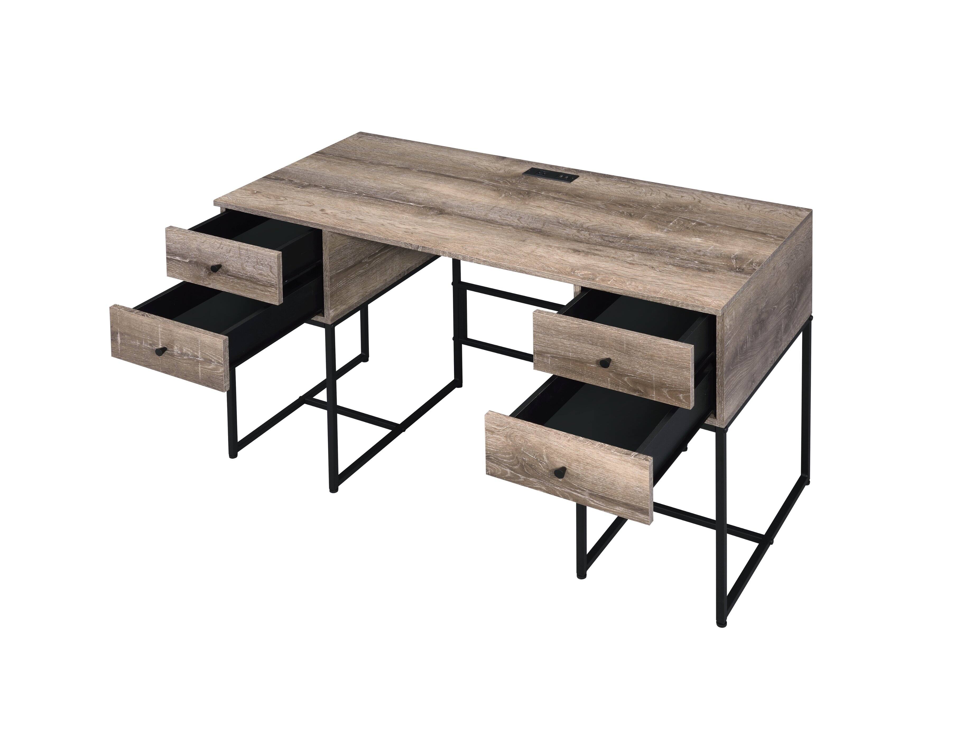 Front. APRILSOUL - Desirre Rustic Oak and Black Finish Wirting Desk with USB Port - Oak.
