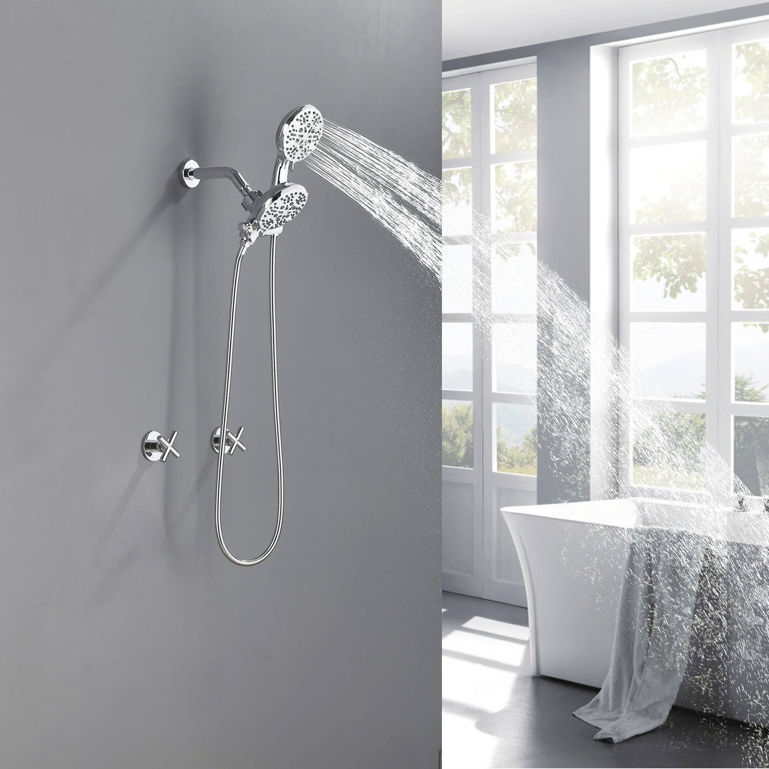 Alt View 5. Boyel Living - Polished Chrome Shower Set with Dual Handle Control and 7 Function Dual Shower Heads - Polished Chrome.