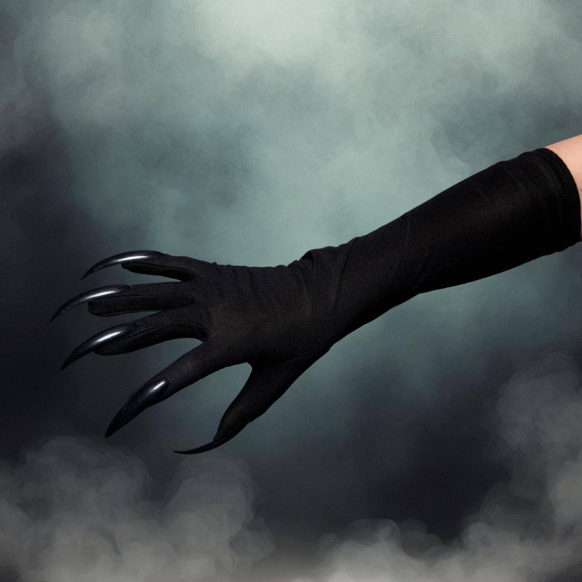 Alt View 1. Underwraps - Black Claw Gloves with Attached Fingernails Adult Costume Accessory - Black.