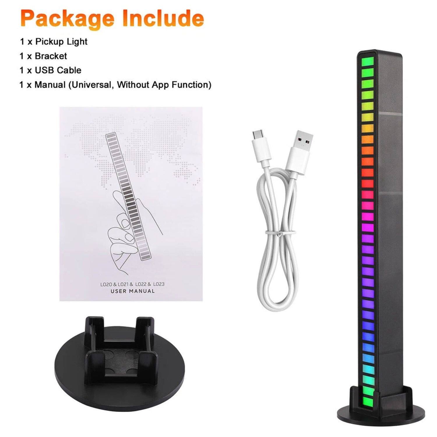 Package Include:

1 x Pickup Light  
1 x Bracket  
1 x USB Cable  
1 x Manual (Universal, Without App Function)  

LO20 & LO21 & LO22 & LO23 USER MANUAL