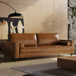 luck idea - 80.31" Luxury Oil-Waxed Leather Sofa, High-End Vintage Sofa, Sturdy Frame, Comfortable Seating - Brown