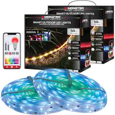 MONSTER SMART LIGHTING
SMART OUTDOOR LED LIGHTS
MULTICOLOR + MULTIWHITE (RGBIC + WW)
50FT
540 LEDs
- Multiple Colors & Shades of White
- Air Control, Voice Control
- Sound Reactive
- All Weather
- Schedule
- Compatible with Alexa, Google Assistant
50FT
540 LEDs
- Air Control, Voice Control
- Sound Reactive
- All Weather
- Schedule
- Compatible with Alexa, Google Assistant