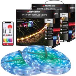 Monster - Smart 100ft Outdoor LED Strip Lights, Flow LED Lights for Patio & Backyard, App & Voice Control - Multicolor