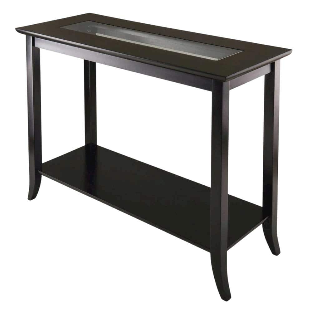 BisonOffice - Dark Rectangular Console Table - Glass Shelf for Computer Workstations - Espresso price history on PriceWatchPro