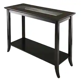 BisonOffice - Dark Rectangular Console Table - Glass Shelf for Computer Workstations - Espresso