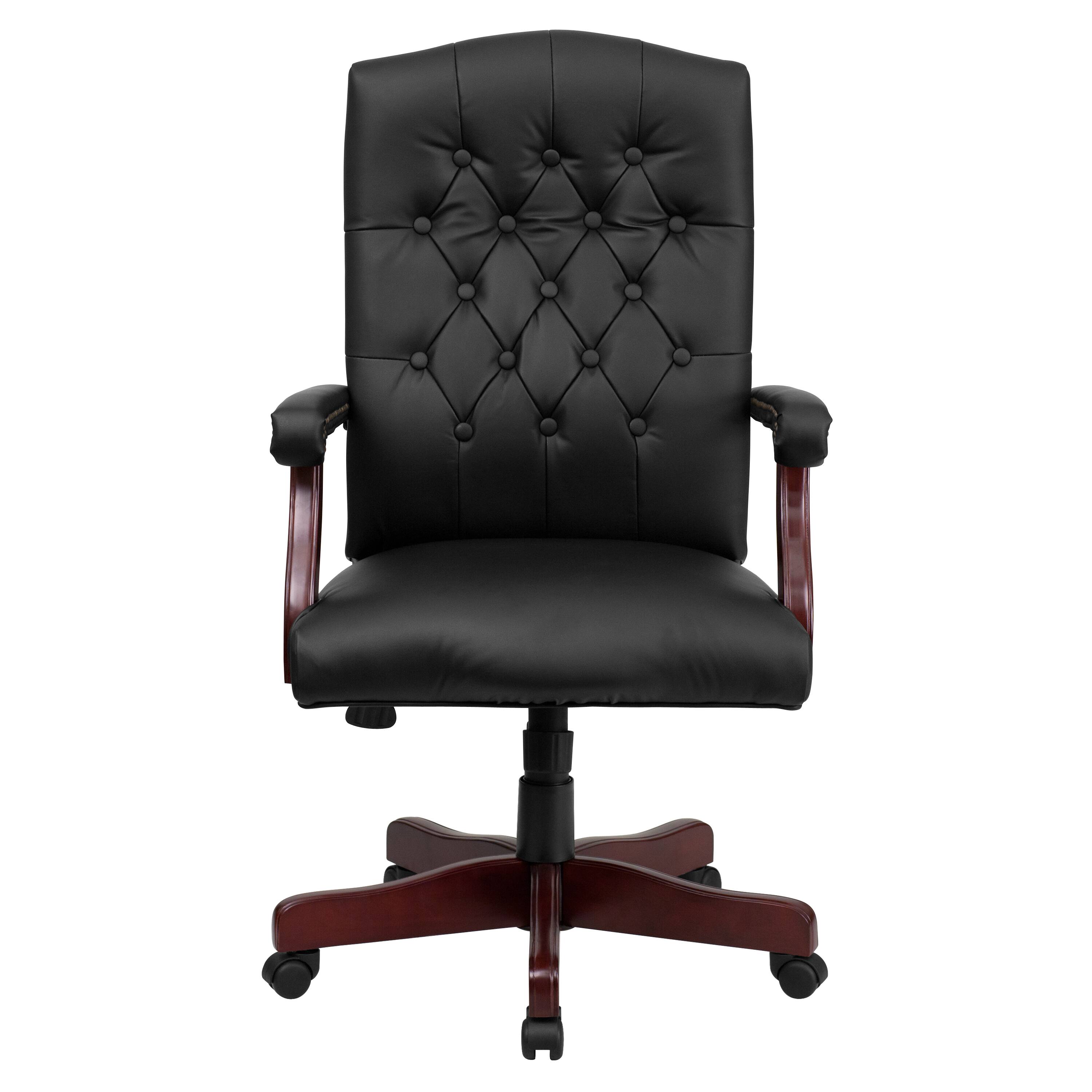 Alt View 7. Emma + Oliver - Martha Washington Executive Swivel Office Chair with Arms - Black LeatherSoft/Mahogany Frame.
