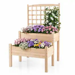 Costway - Outdoor Wooden Raised Garden Bed, 2-Tier Vertical Planter - Natural