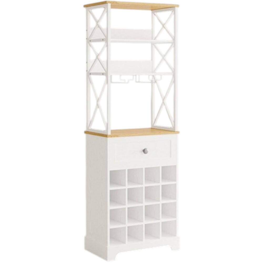 Front. Hivvago - White/Natural Wine Bottle & Glass Rack Cabinet Bar Storage - White, Natural.