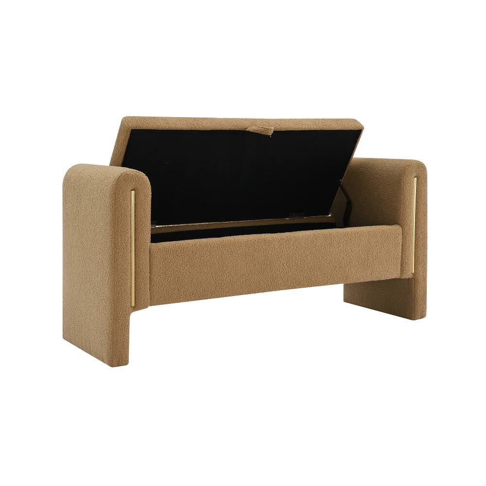 Alt View 3. Ropilly - Modern Teddy Bed End Bench with Storage, Upholstered Foot Rest Stool, Comfy Window Vanity Bench with Arms - Coffee.
