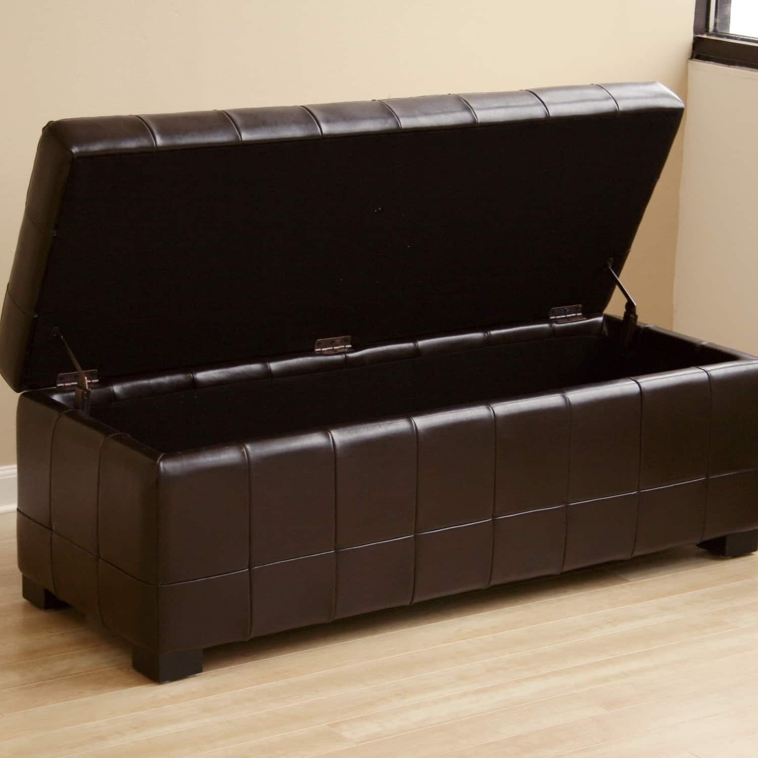 Baxton Studio - Full Leather Storage Bench Ottoman With Dimples - Dark Brown