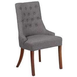 Emma + Oliver - Tufted Chair with Curved Mahogany Legs - Gray Fabric