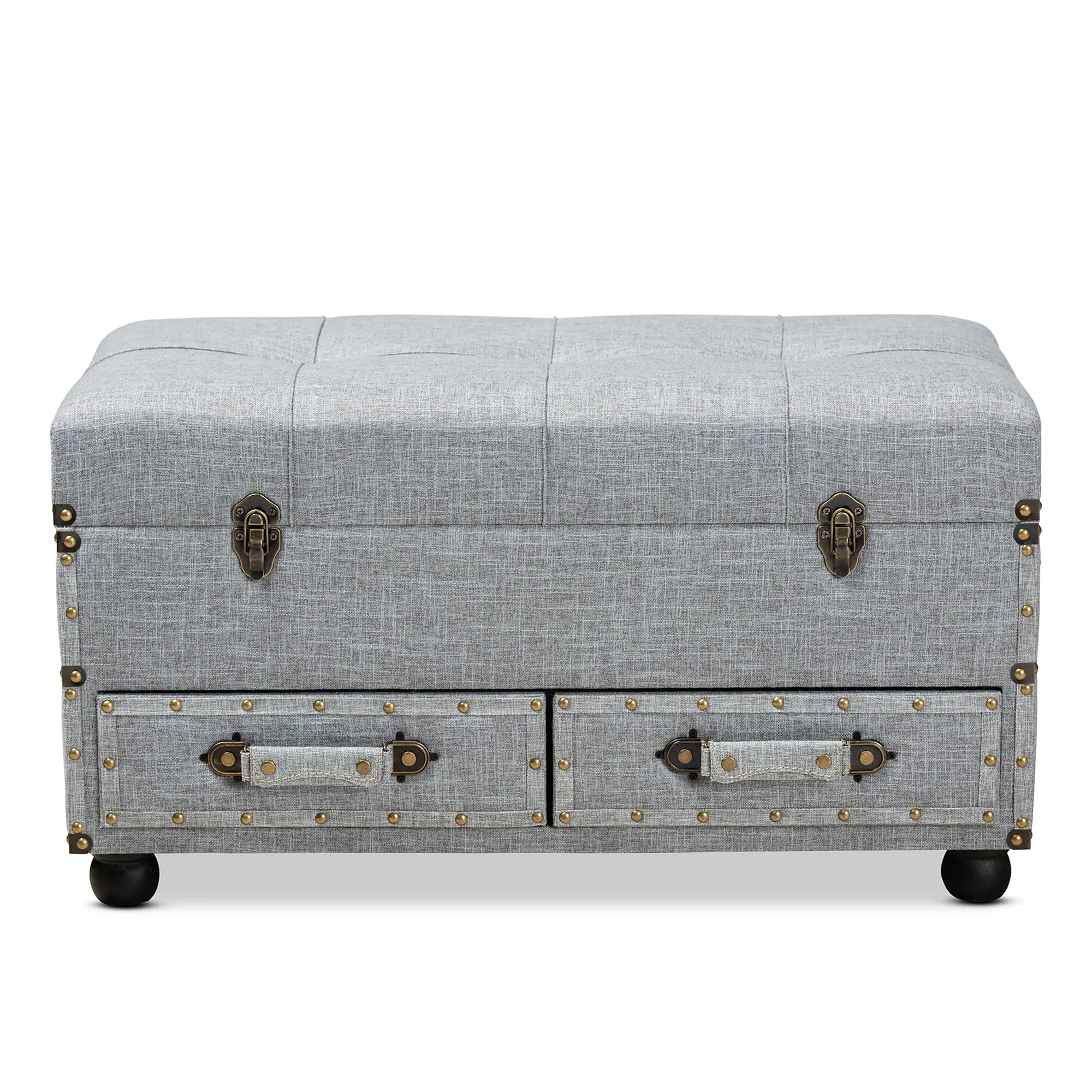 Left. Baxton Studio - Flynn Modern Transitional Fabric Upholstered 2-Drawer Storage Trunk Ottoman - Grey/Black.