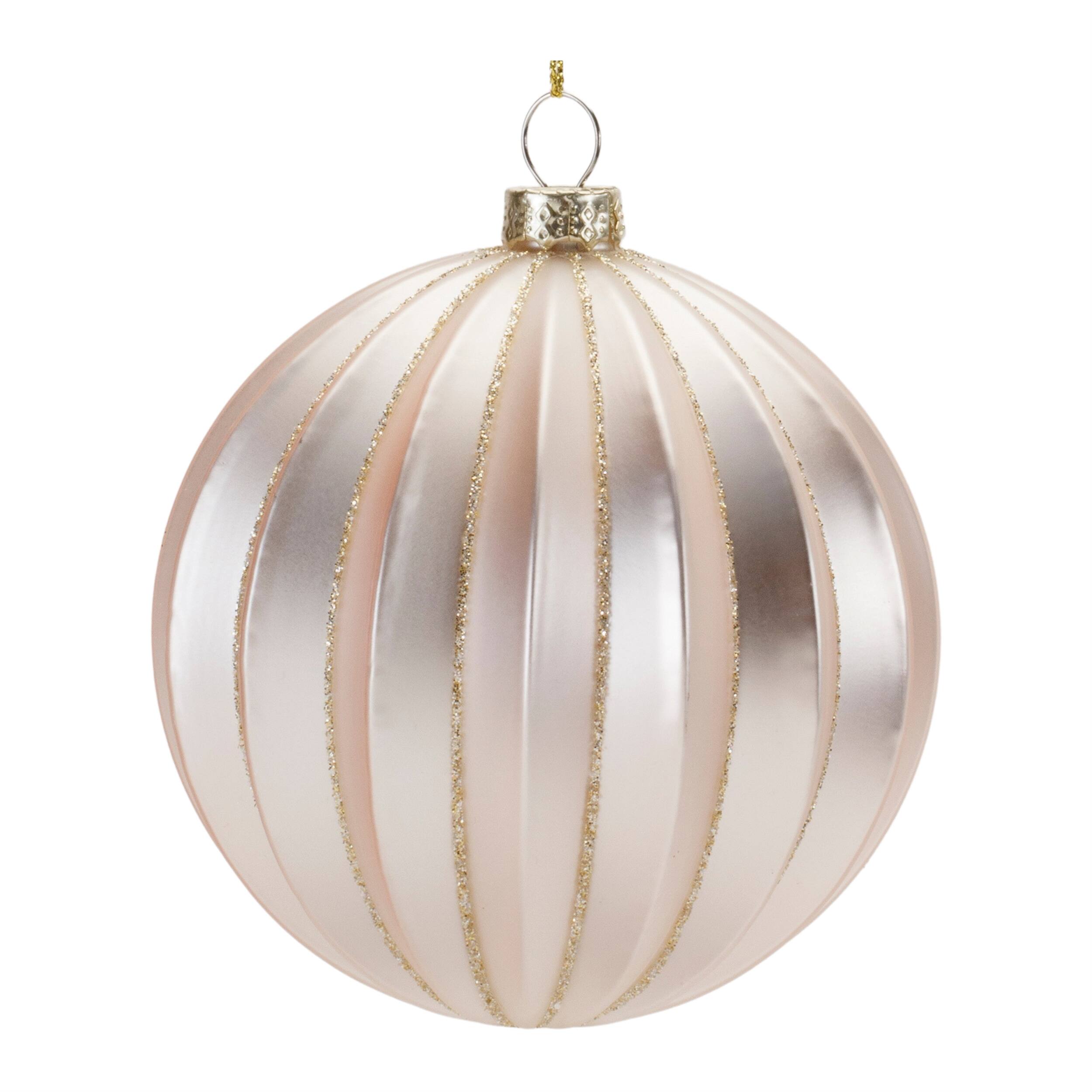 Left. BreeBe - Metallic Ribbed Glass Ball Ornament (Set of 6) - Silver.