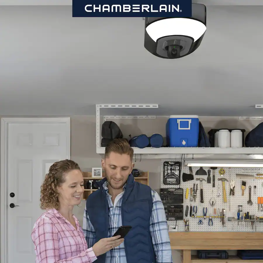 Integrated Led Module Chamberlain Chamberlain 1 1/4 HP LED Quiet Belt Drive Video Smart Garage Door ...