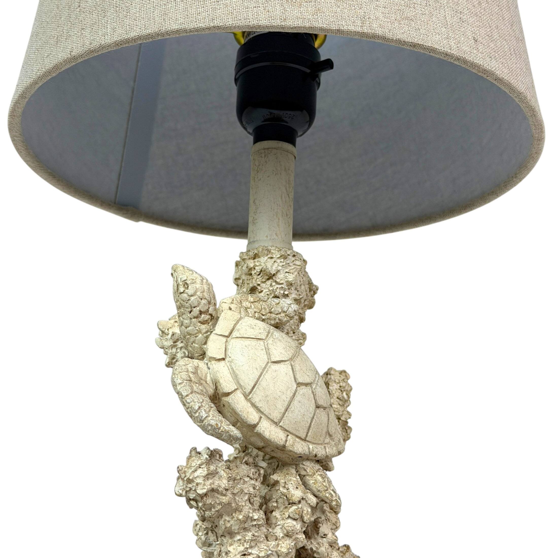 Alt View 6. Things2Die4 - Sea Turtle Coral Table Lamp 17 Inch Resin Coastal Accent Light with Shade - Off-white.