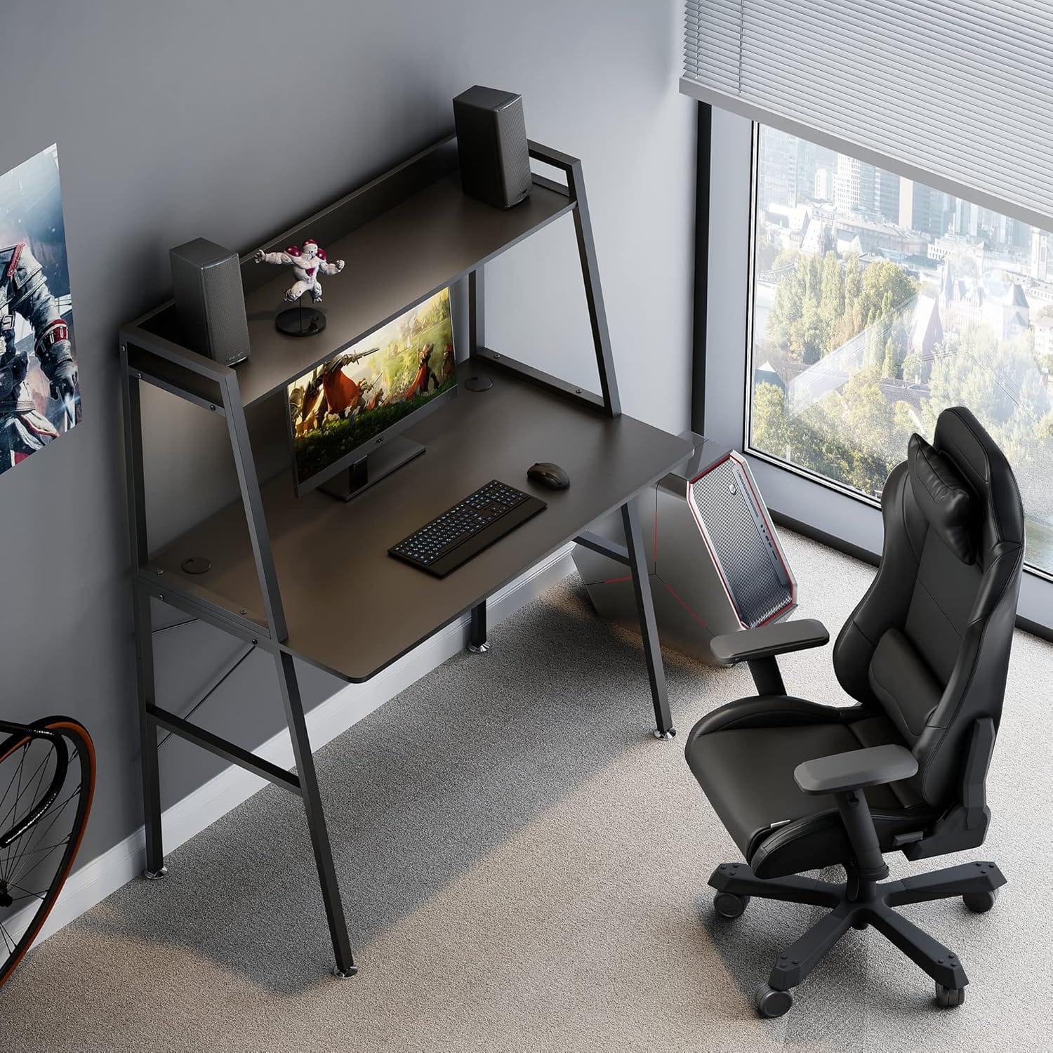 Eureka Ergonomic - 48" Ladder Computer Desk with 2-Tier Storage Shelves & Bookshelf - Black