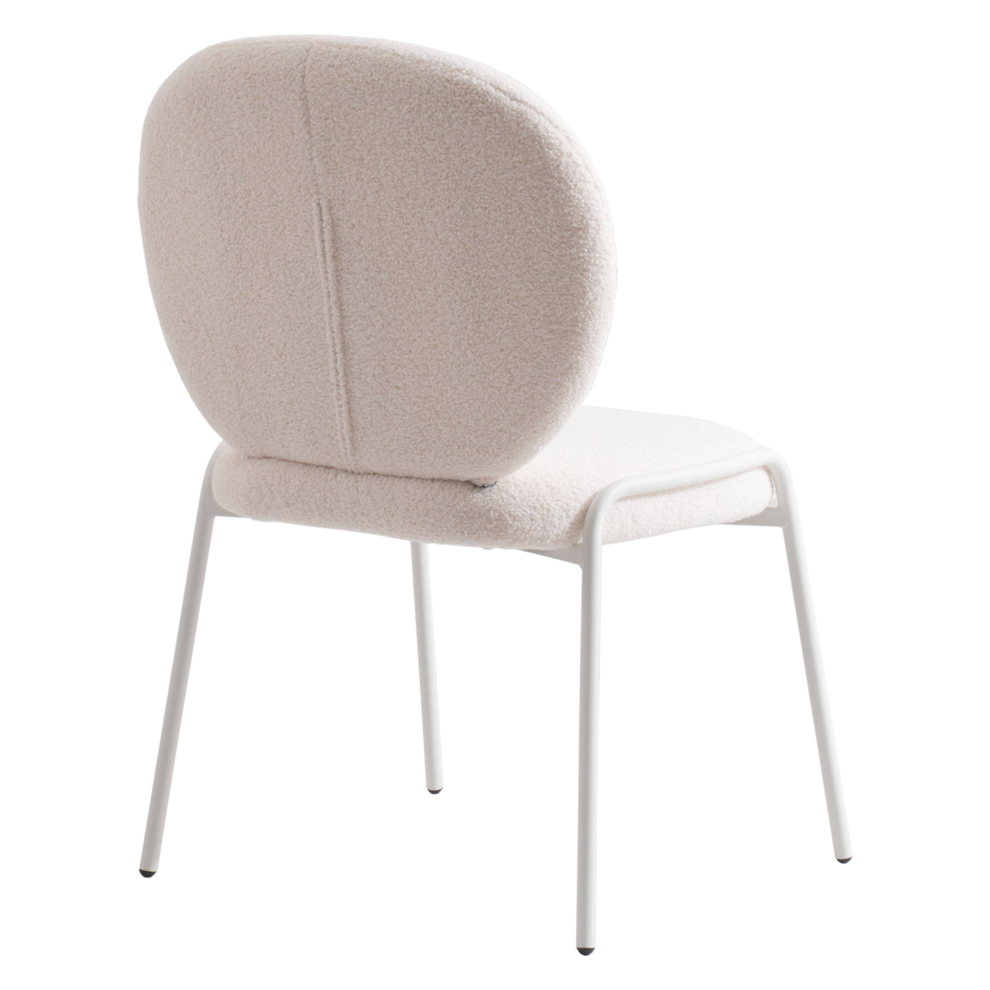 Alt View 2. LeisureMod - Celestial Luxury Boucle Dining Chair, Modern Curved Back Accent Side Chair - Textured Teddy Fabric - White.