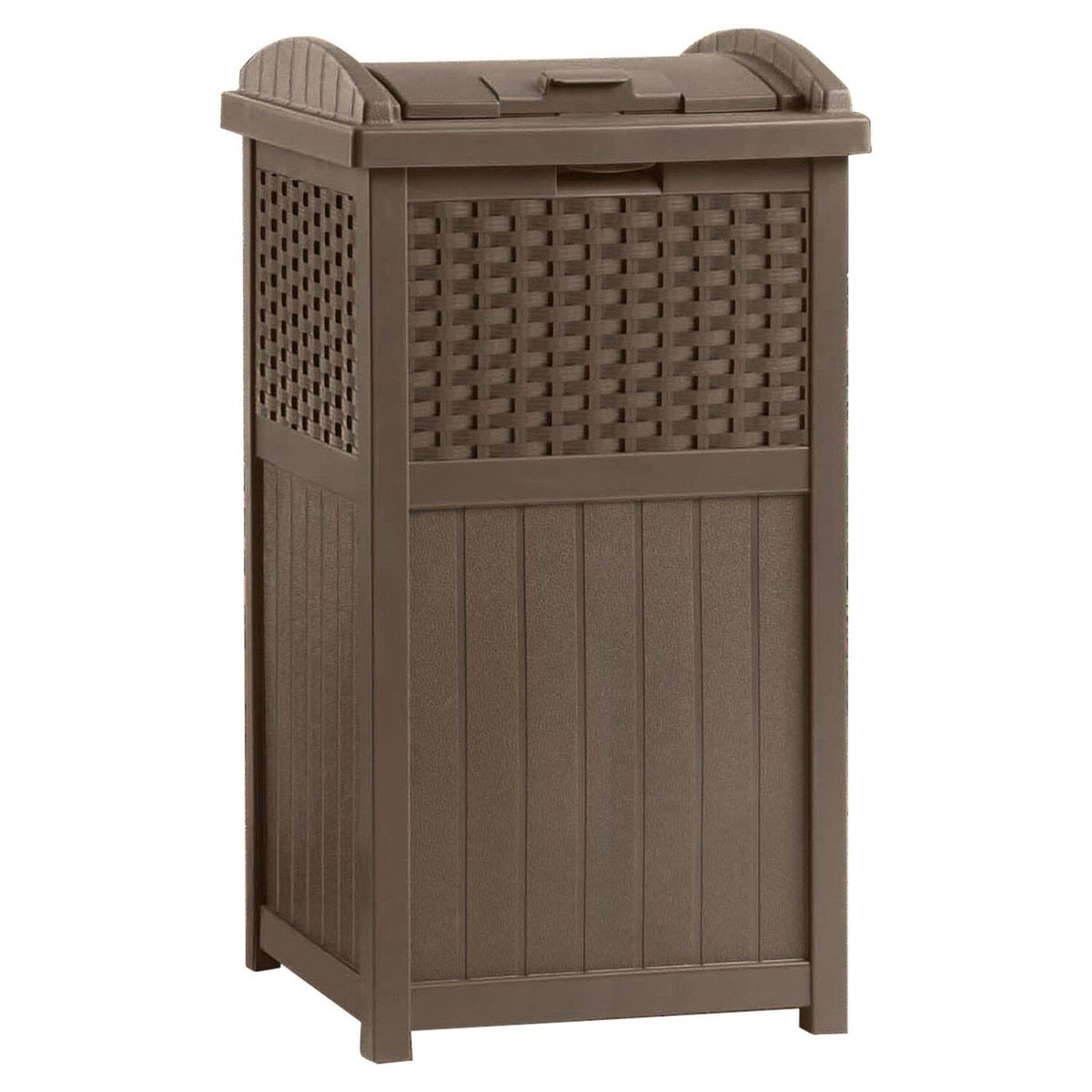 Alt View 3. Suncast - Suncast 73 Gallon Deck Box & Wicker Trash Hideaway Outdoor Garbage Bin, Java - Brown/Java.