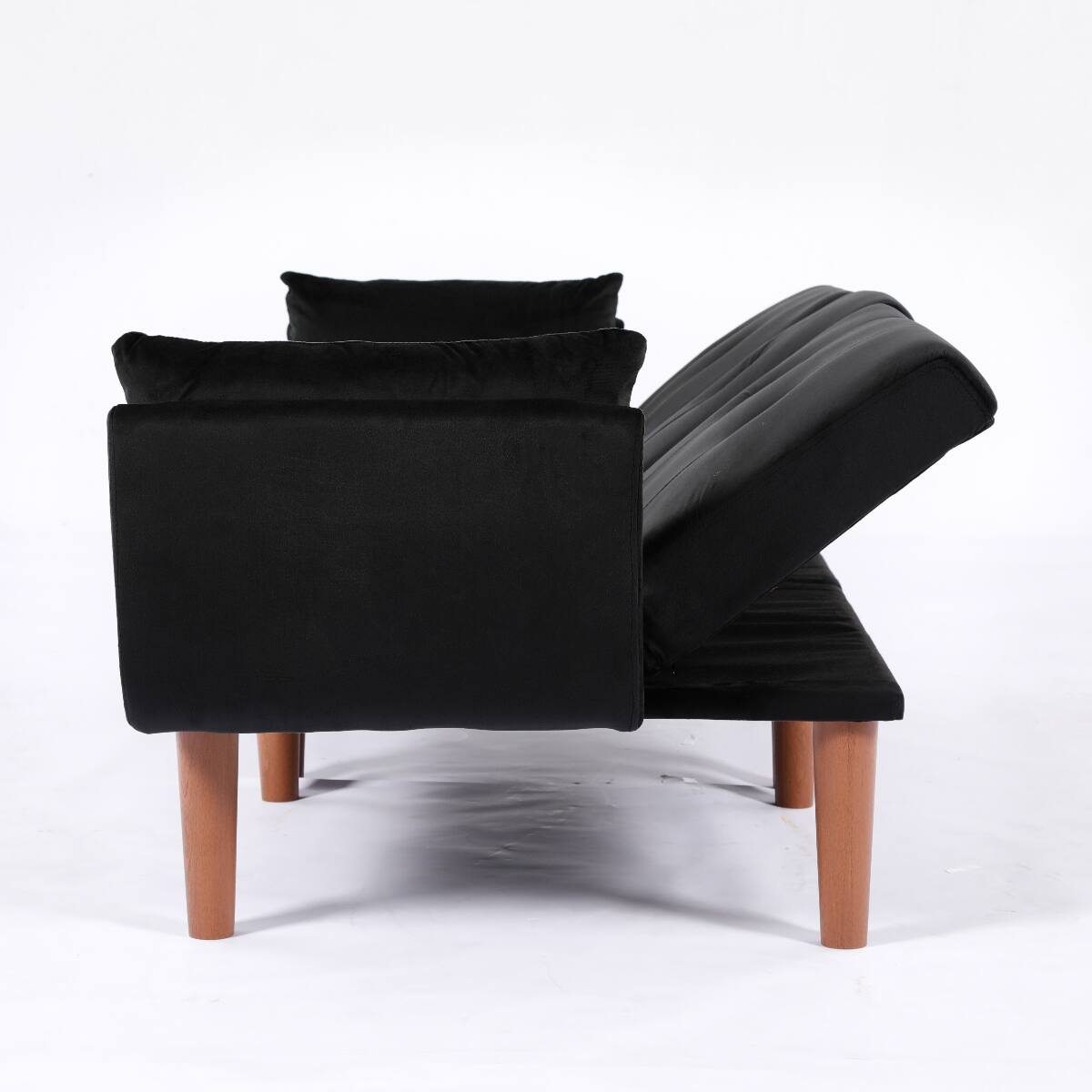 Alt View 7. Ropilly - Ropilly Black Velvet Loveseat, 72 Inch Foldable Sofa, 2 Person Couch for Living Room Apartment - Black.