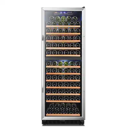Front. Lanbo - Freestanding/Built-In 24 Inch 141 Bottle Dual Zone Compressor Wine Cooler with Stainless Steel Door - Black.