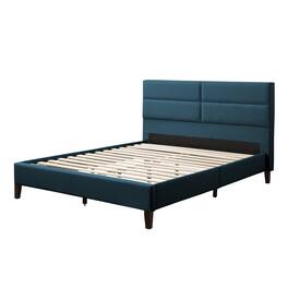 CorLiving - Emerson Ocean Blue Upholstered Twin Platform Bed Frame with Rectangle Tufted Headboard and Slats - Ocean Blue