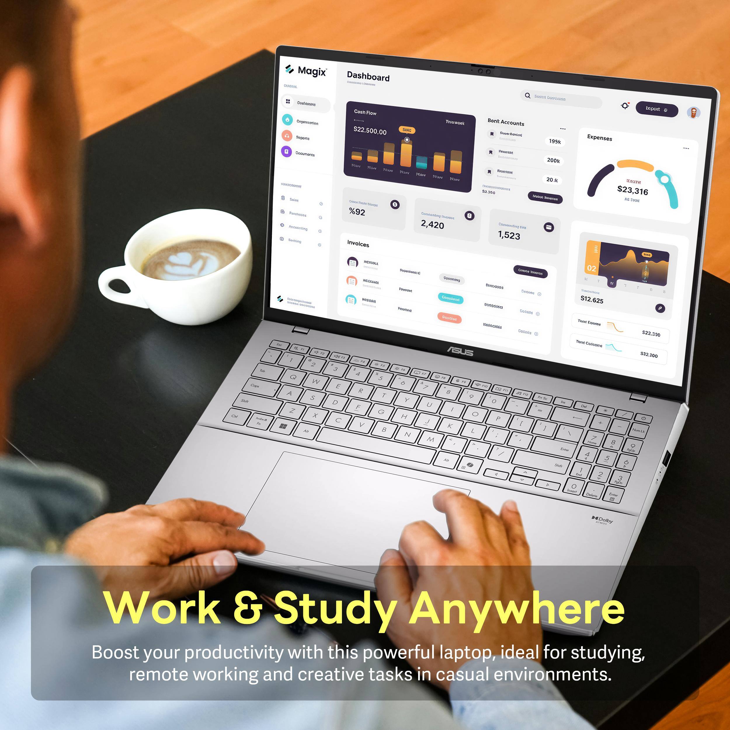 Magix Dashboard toma. Coderate Cash Flow Organization Terework $22.500.00 Soc Tropient 0 Copumanos The Nove Mant not Nam 50m - Today Creen Previews %92 Contary THOWN - 2,420 Invoices Soons SANDWORDS Back Accounts Supe frolic 195k Peoplux 200k - 20k 201.02 immunicinations Stock - Dessendao 1,523 bepost $ Expenses EXIM $23,316 =>> %6 Can DA 1 Q A Z 2 W S X 3 E D C TOTAL - MISSUE & 5 R T F G V B Shorest looking Tomour. sucass Gescleve - DUEGOKO Portection OLLOW AGUS 6 8 9 Y 0 U I H O J P K L N M Colories - Calories CALORIES CUGARS JOHN ( 1 02 Y - $12.625 Total Tome Done tunnoss 7 8 1 $22,330 $12,000 