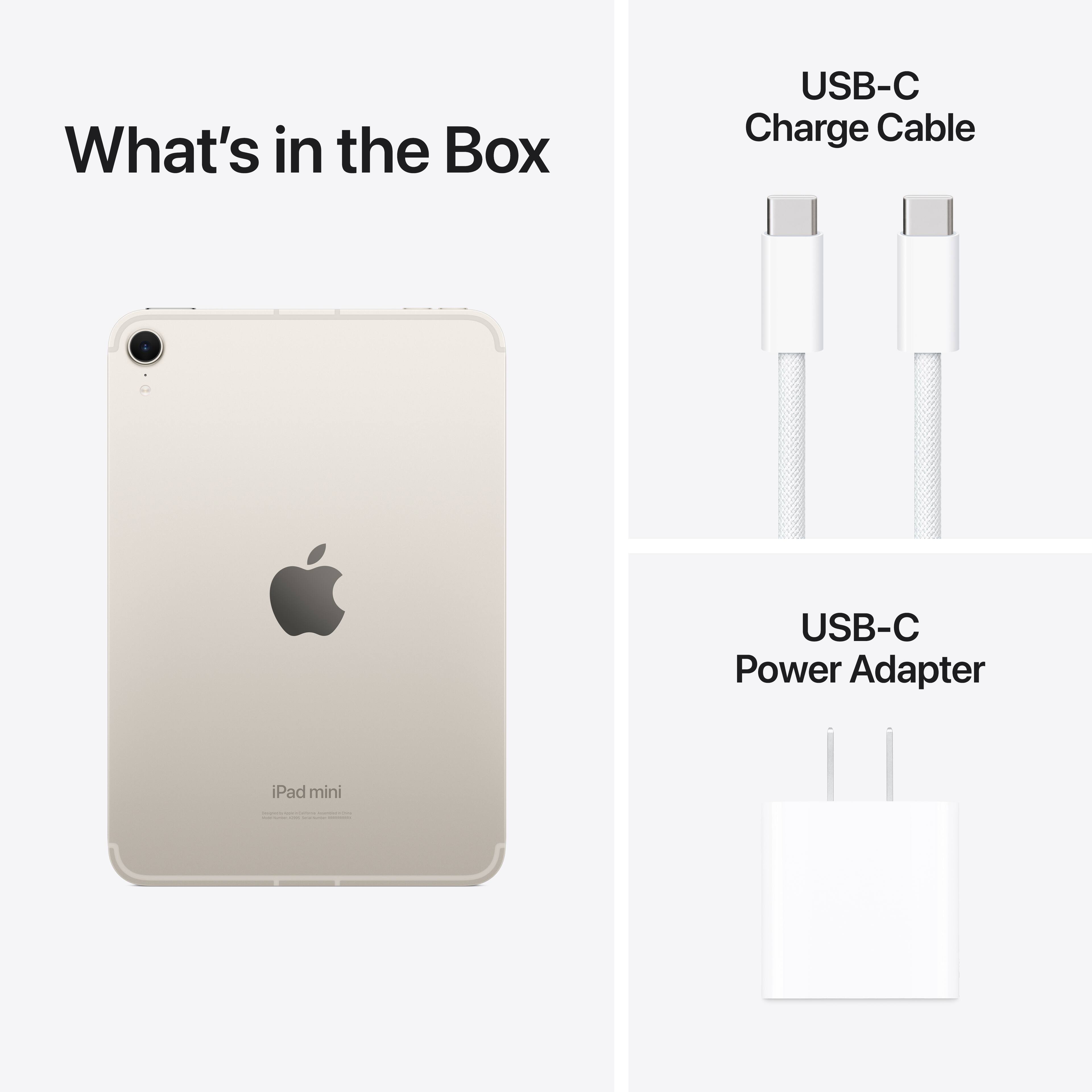 What's in the Box: USB-C Charge Cable, USB-C Power Adapter, iPad mini