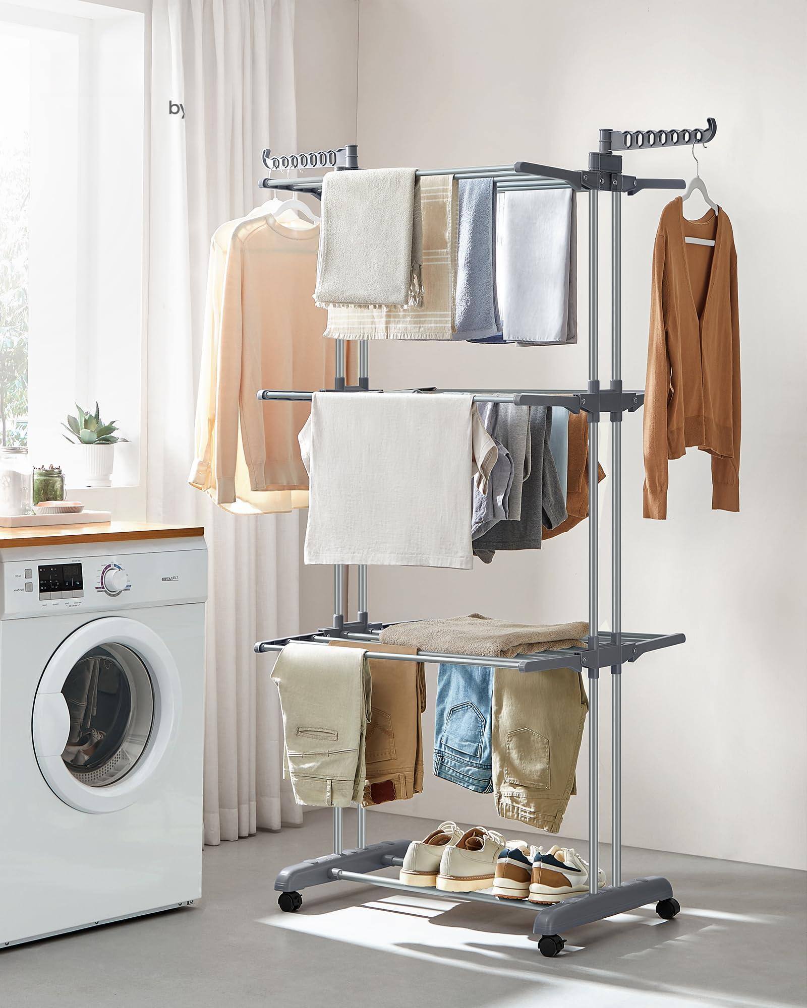 Alt View 1. Hirose Alice - SONGMICS Clothes Drying Rack Stand 4 Tier  Laundry Drying Rack 68.1 Inch Tall  Steel  Rolling Clothes Horses - Dove Gray 4-Tier + Foldable.