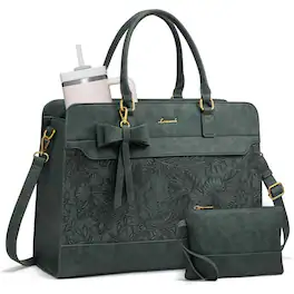 LOVEVOOK - Laptop Leather Tote Work Bag for Women, Waterproof Business Teacher Bag, Large Computer Handbag Purse Briefcase - Green