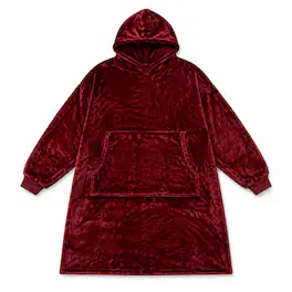 Oumilen - Large Wearable Blanket Hoodie for Adults, Oversized Flannel Hooded Sweatshirt Blanket with Big Pocket 47.2in - Burgundy