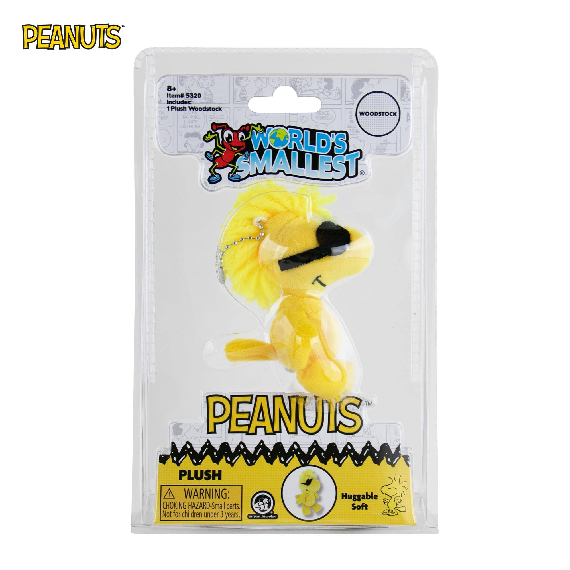PEANUTS  
8+ Item# 5320  
Includes: 1 Plush Woodstock  

WORLD'S SMALLEST™ PEANUTS PLUSH  

WARNING: CHOKING HAZARD - Small parts. Not for children under 3 years.  

Huggable Soft