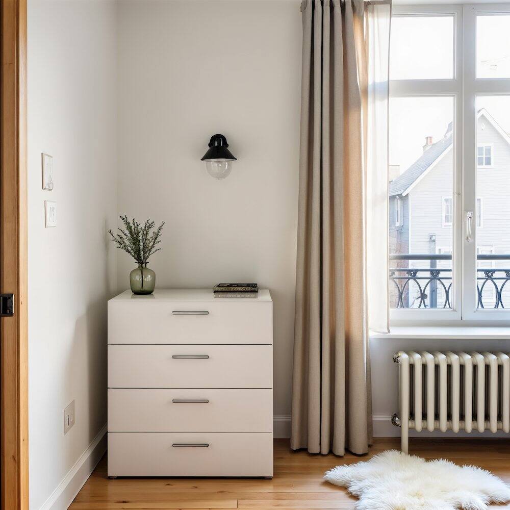 Alt View 2. FurniFact - White 4 Drawer Chest - Elegant White Chest of Drawers for Bedroom Storage - White.