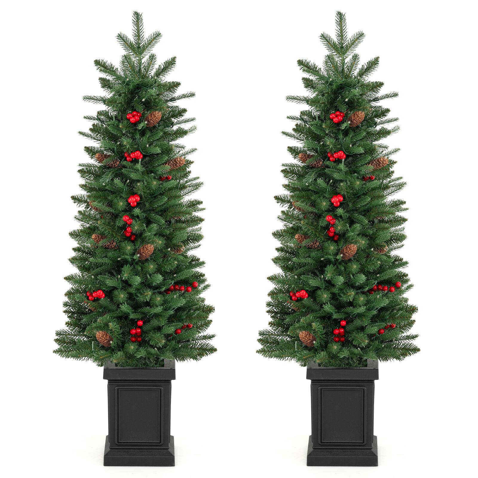 Alt View 9. Costway - Costway 2 PCS 4 FT Artificial Xmas Tree with 376 Full Branch Tips, 14 Pine Cones, 100 LED Lights - Green.