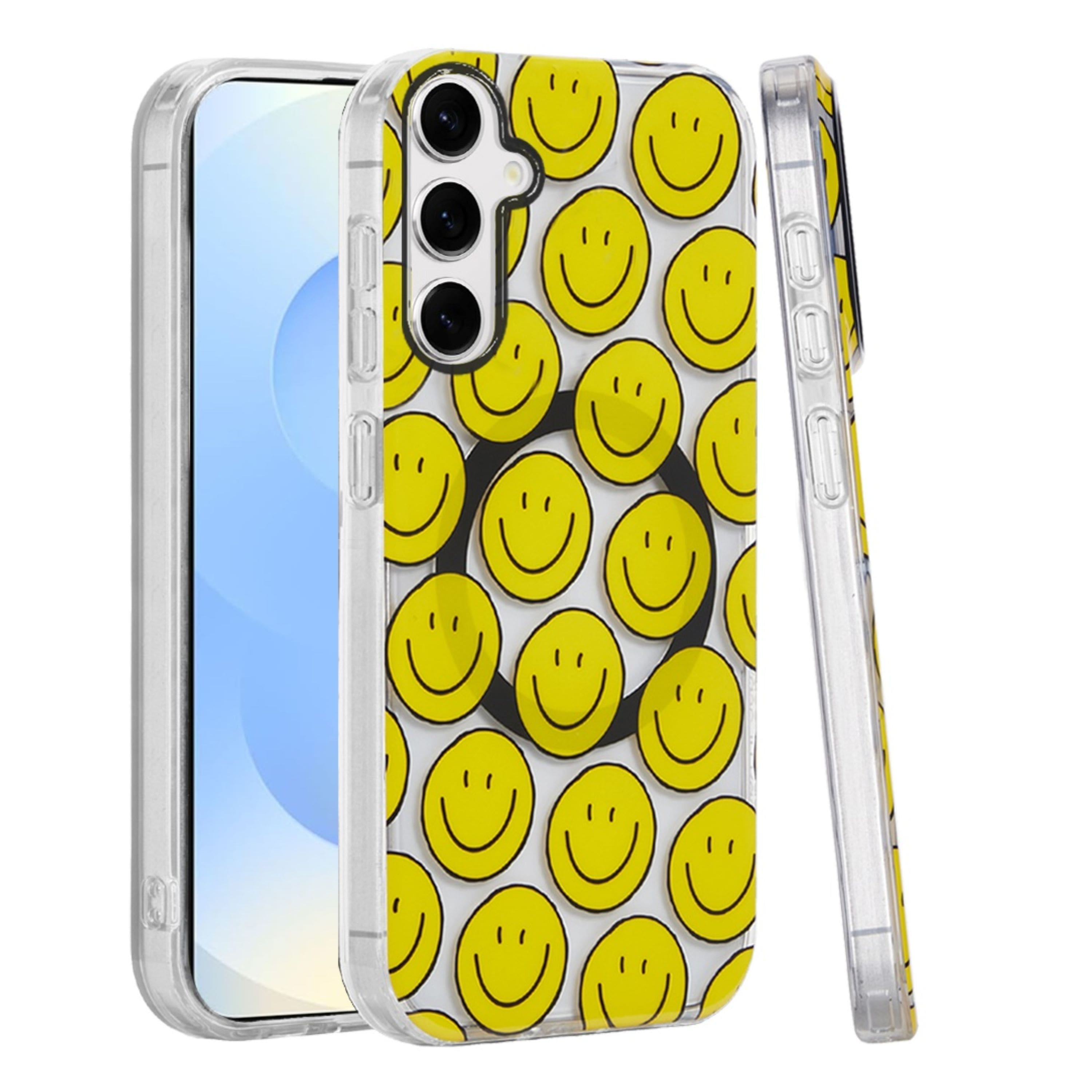 Kitcheniva - Dual Layer TPU Design Case With Magnetic Circle Tempered Glass For Samsung Galaxy S25+/S24+ Smiley Faces - Yellow price history on PriceWatchPro