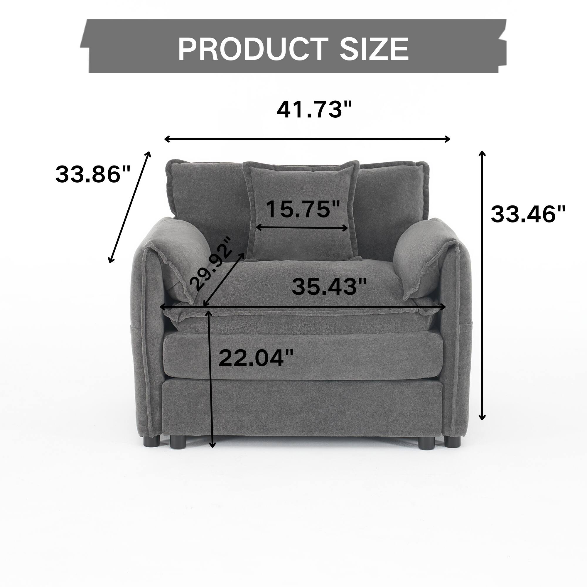 PRODUCT SIZE  
41.73" 33.86" 15.75" 29.92" 35.43" 33.46" 22.04"