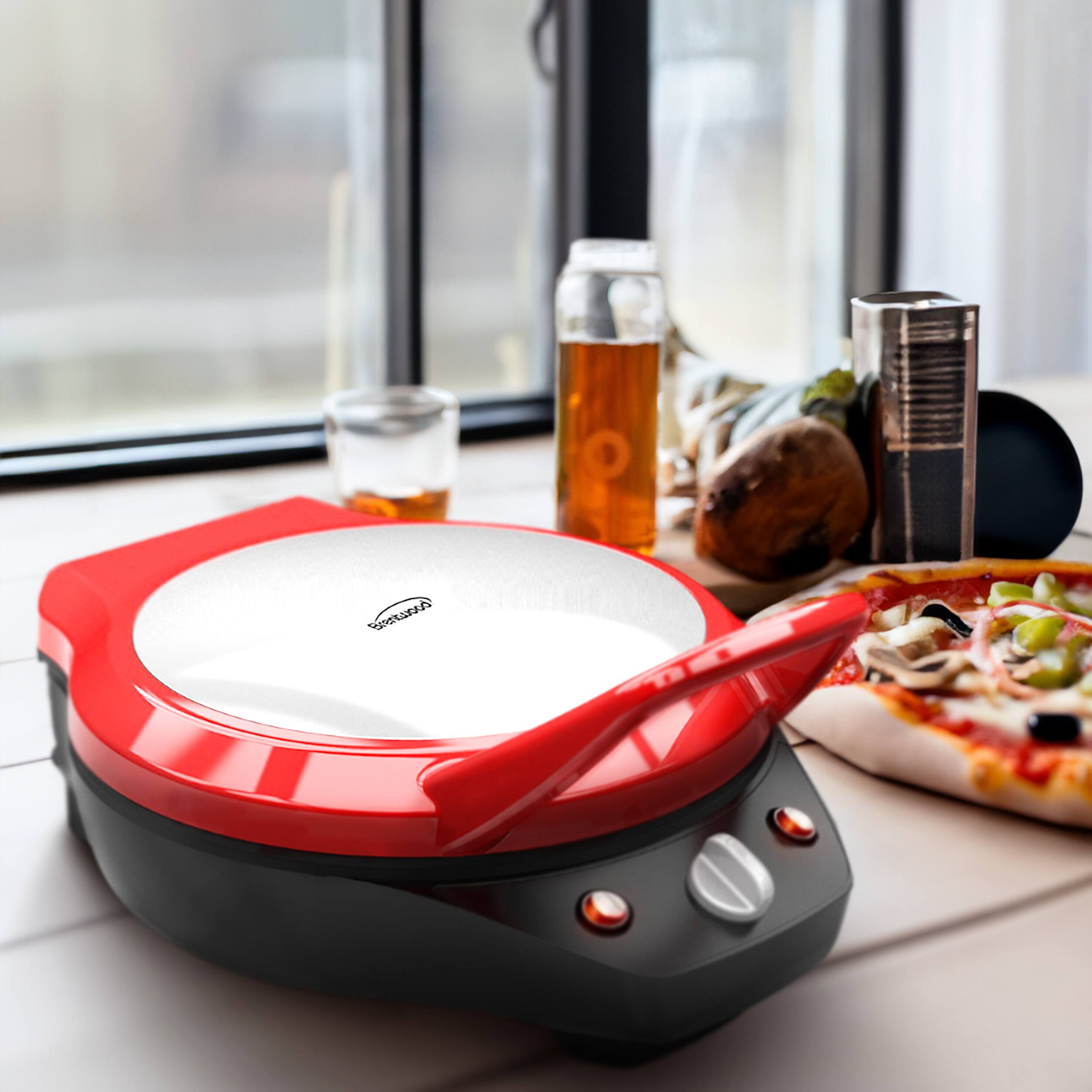 Alt View 2. Brentwood - Brentwood 1200 Watt 12 Inch Non Stick Pizza Maker and Grill in Red - Red.