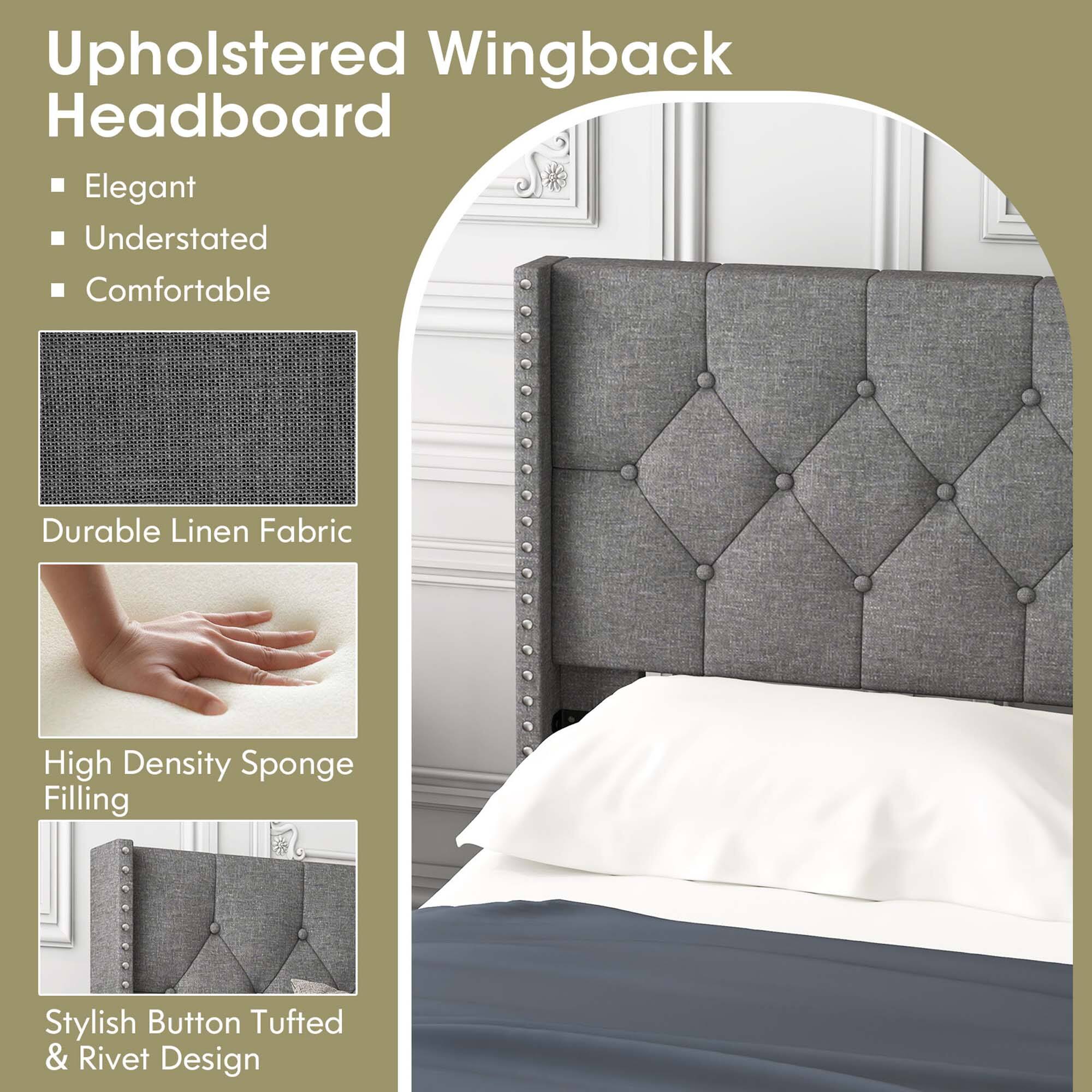 Alt View 5. Costway - Costway Full Size Upholstered Platform Bed Button Tufted Headboard Mattress Foundation - Grey.