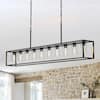 Front. RYHNUYNE - 10 Light Dining Room Light Fixture,Black Industrial Kitchen Lighting Fixtures,Farmhouse Chandelier with Glass Shade - Black.