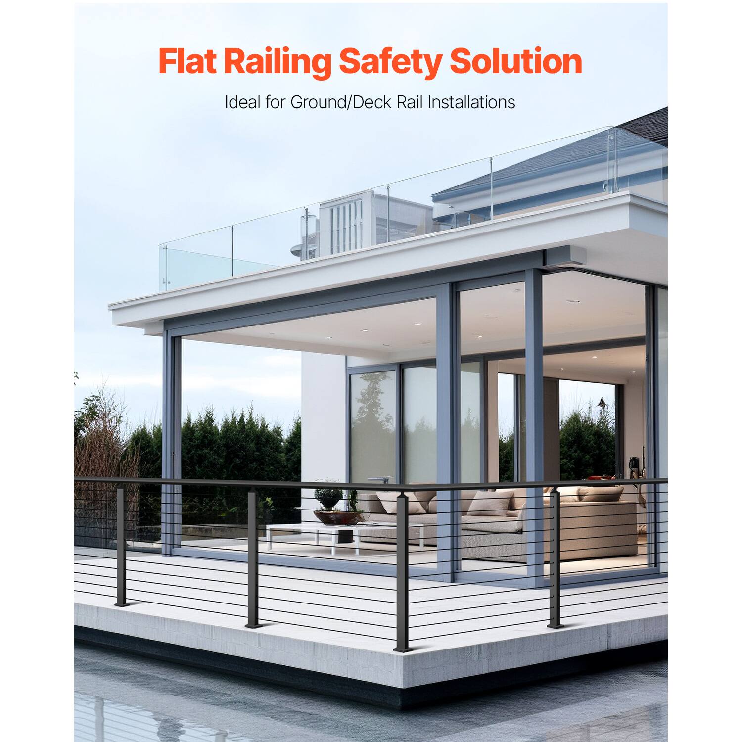 Flat Railing Safety Solution  
Ideal for Ground/Deck Rail Installations