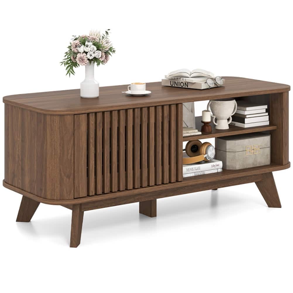 Pefilos - Rectangular Coffee Table, End Table with Built-In Storage and Adjustable Shelves - Brown