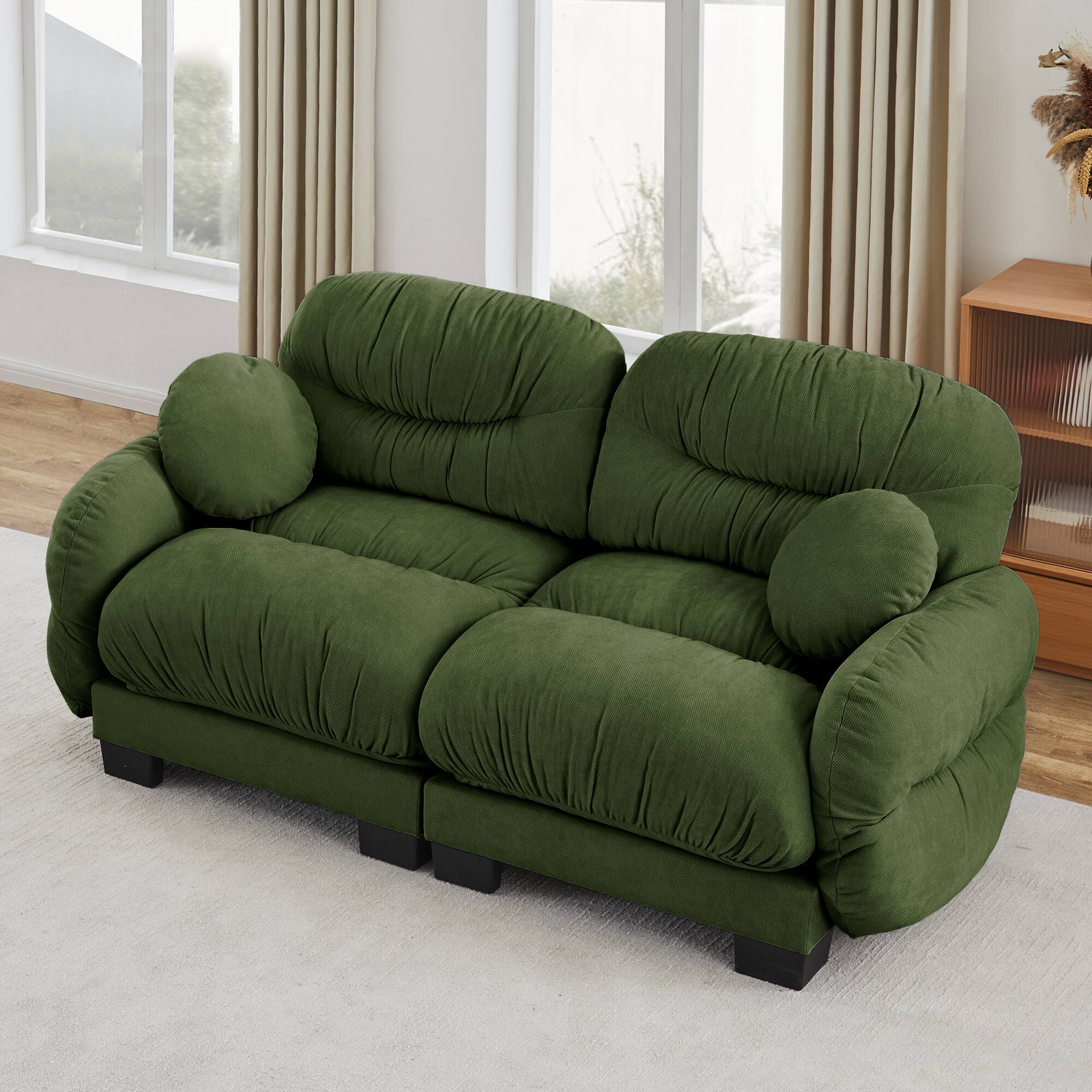 Angle. Anysun - 2-Seater Modular Sofa with Chenille Fabric, High-Density Foam & Curved Armrests, Pleated Design for Living Room - Green.