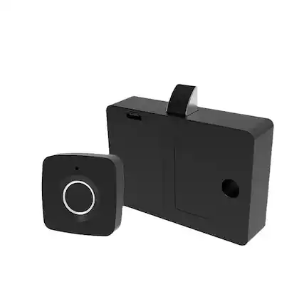 Front. Cluzine - Black Smart Fingerprint Drawer Lock,No-Punch,For Cabinet,File Storage,Shoe Cabinet,Home Office.