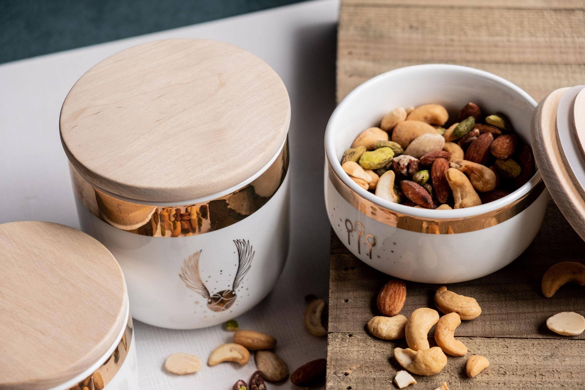 Alt View 2. Ukonic - Harry Potter Quidditch Ceramic Storage Jar Containers | Set of 3 - Gold.