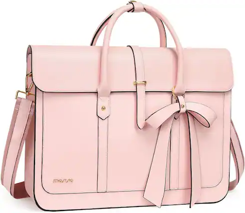 Front. mosiso - Laptop Bag for Women 13-14 inch PU Leather Laptop Shoulder Bags Convertible Backpack Casual Handbag Work Computer Bag - Pink.