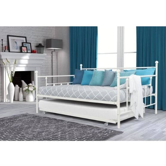 Left. Hivvago - Hivvago Full size Metal Daybed with Twin Roll-out Trundle Bed - White.