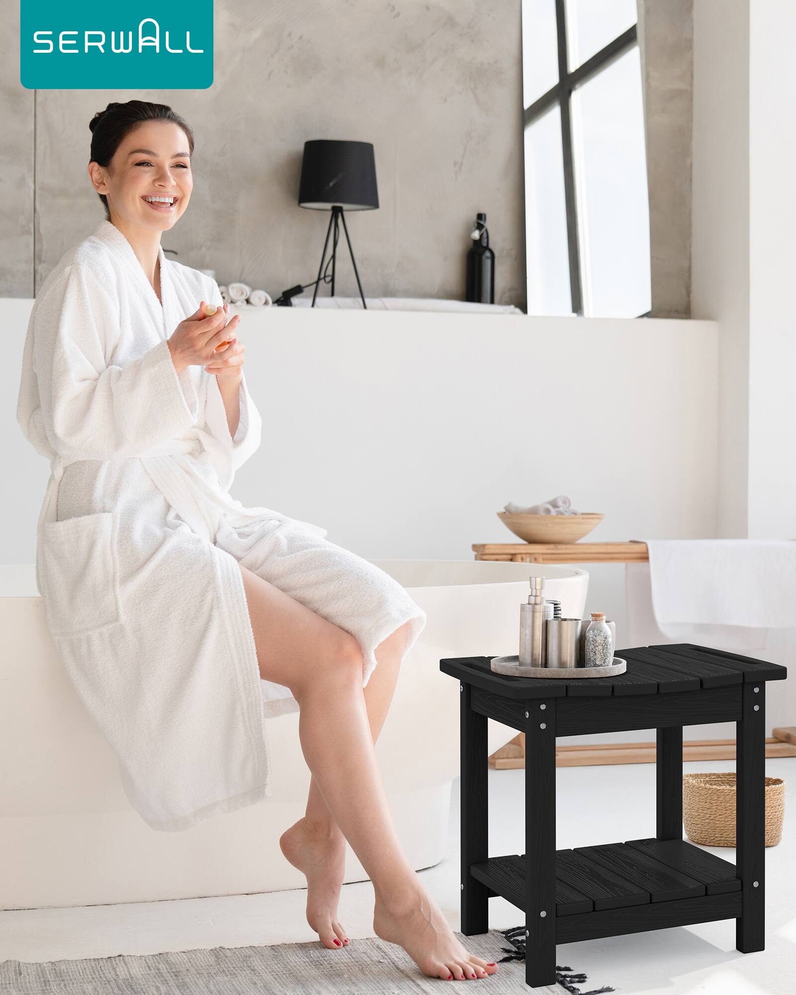 Alt View 3. SERWALL - SERWALL 18" Shower Bench, Waterproof Shower Stool for Inside Shower, 360 lbs Capacity- Black - Black.