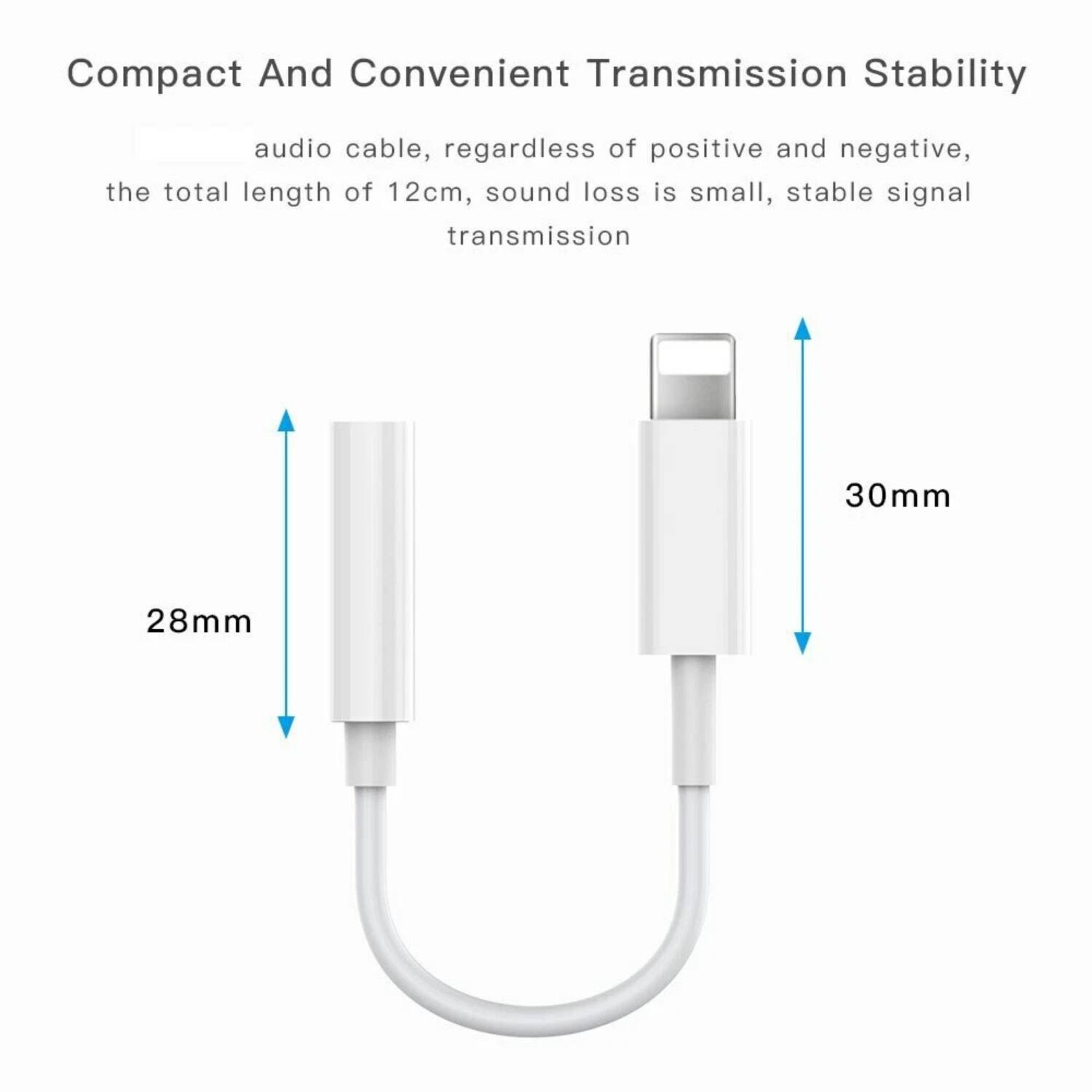 Compact And Convenient Transmission Stability

audio cable, regardless of positive and negative, the total length of 12cm, sound loss is small, stable signal transmission

28mm

30mm