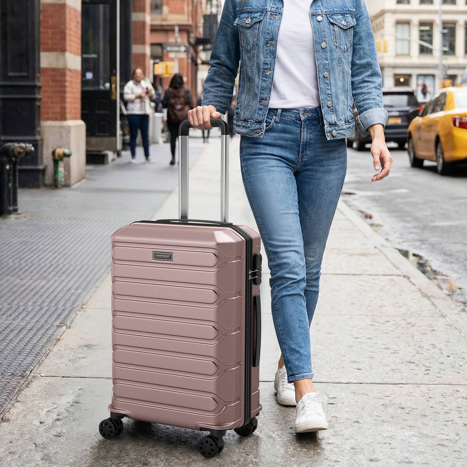 Alt View 3. Costway - Costway 3-Piece Hardside Luggage Set (20/24/28 Inch) with 8-Spinner Wheels, 3-Digital Lock - Pink.