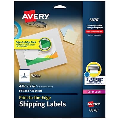 "Avery - Print-to-the-Edge Color Laser Shipping Labels, 4-3/4"" x 7-3/4"", 50 Labels/Pack - White" price history on PriceWatchPro