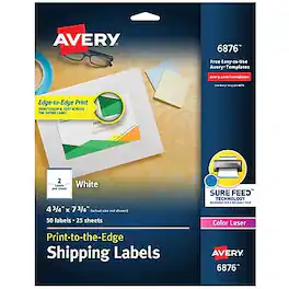 Avery - Print-to-the-Edge Color Laser Shipping Labels, 4-3/4" x 7-3/4", 50 Labels/Pack - White